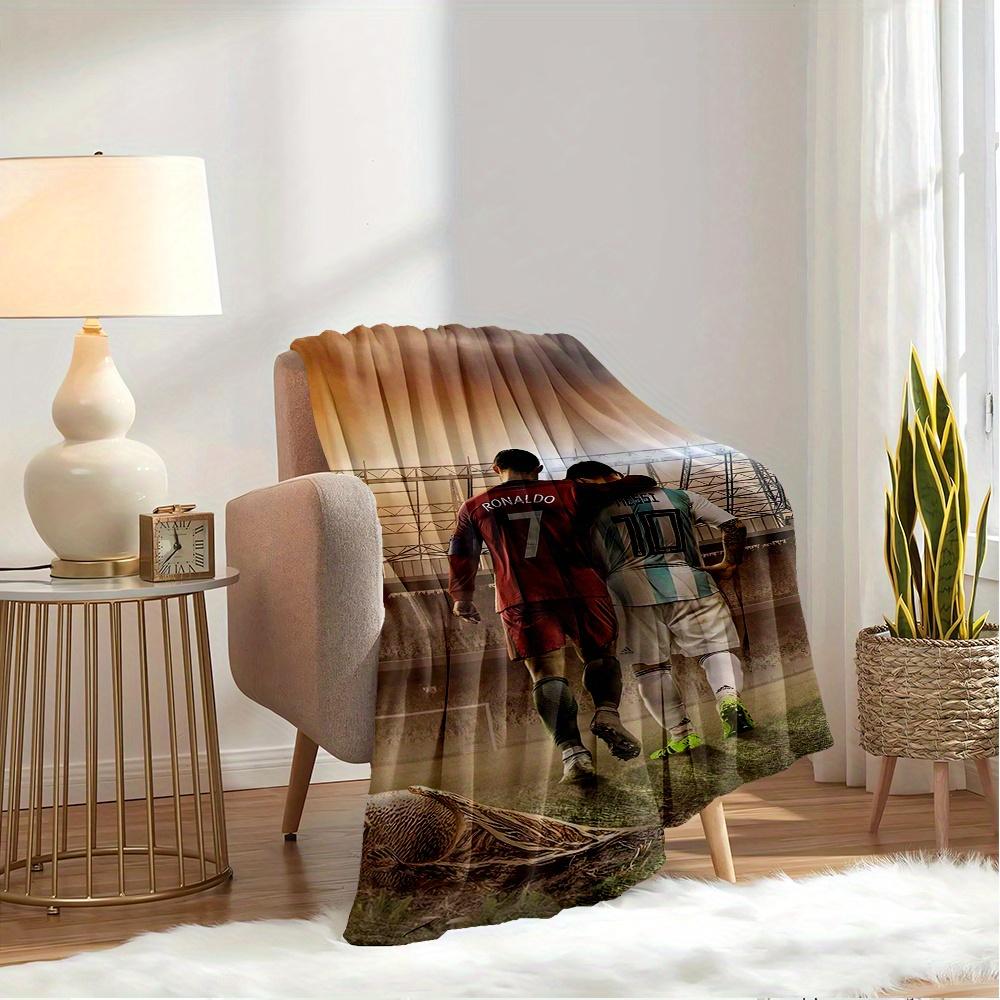 1pc Soccer Legends,Ronaldo Messi,SportsmanshipTheme Digital Printed Flannel Blanket, Super Soft Plush Fleece Bed Cover, Multi-Function Four