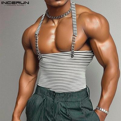 Herren Ärmelloses Trägershirt mit Streifen auf der Rückseite und Kreuzmuster, Sommer-Camisole