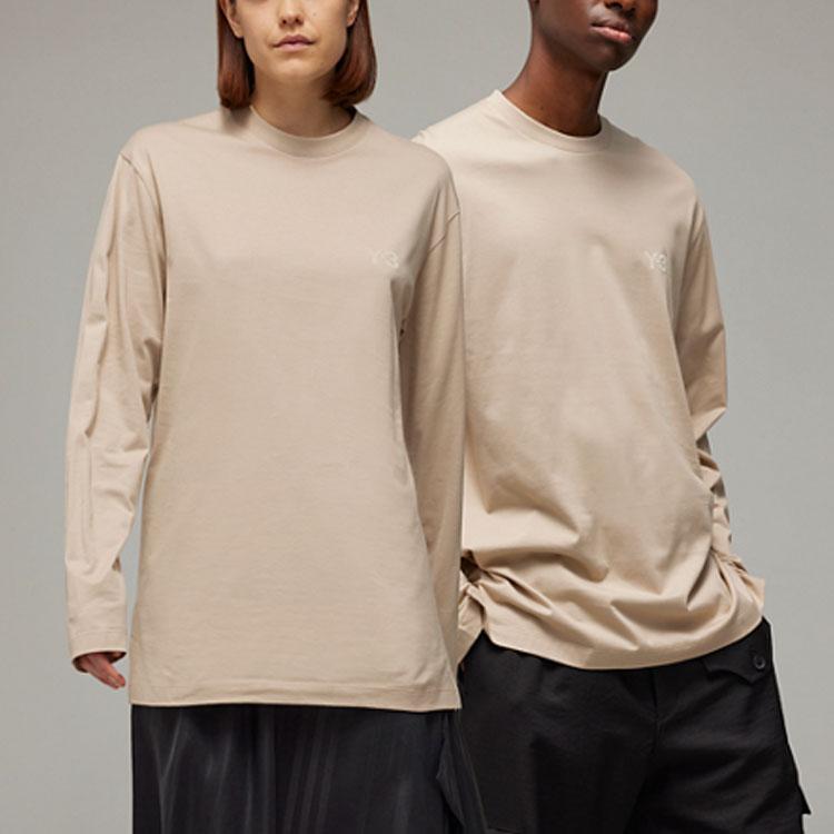 Y-3 Loose Fit Drop Shoulder Letter Print Long Sleeve T-Shirt Unisex Tops Light-Brown IV8233