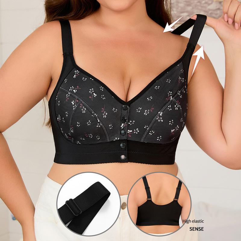 0XL-7XL Super Large Size Underwear European and American Size Adjustable Shoulder Strap Popular Printed Front Buckle Large Size Bra