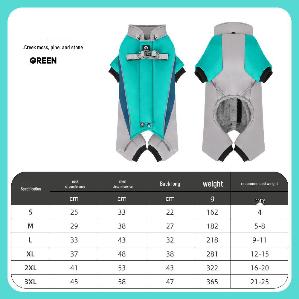 Reflective Four-Legged Cotton Dog Coat for Cold Weather