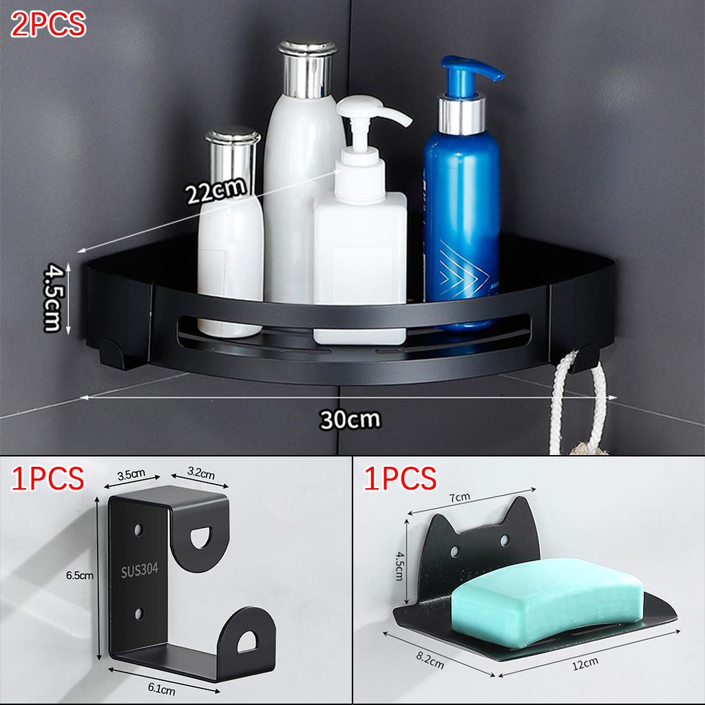 Bathroom Shower Corner Shelf with Two Hooks Stainless Steel, Wall Mount Shelves