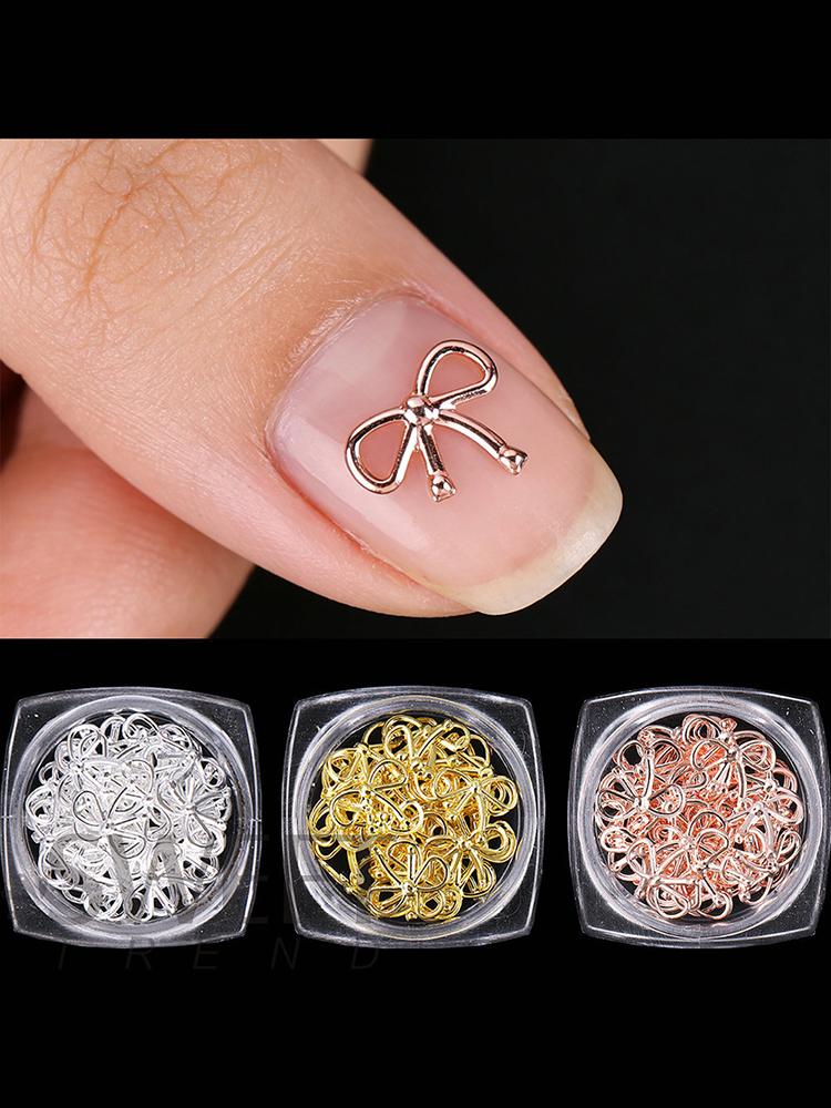 3er-Box Nagelzubehör Gold Silber Roségold Hohlmetallschleife Klassische Schleifenschmuck Mädchen Quadratische Flasche Metallschleife 2026