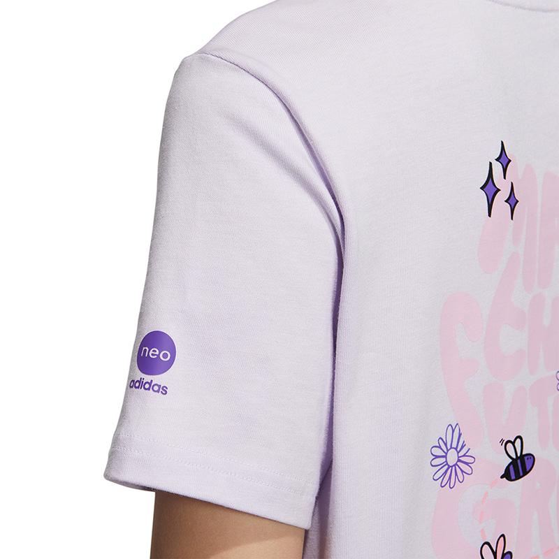 Adidas Neo Graphic Letter Print Casual Sports Breathable Short Sleeve T-Shirt Women Tops Light-Purple HS6837