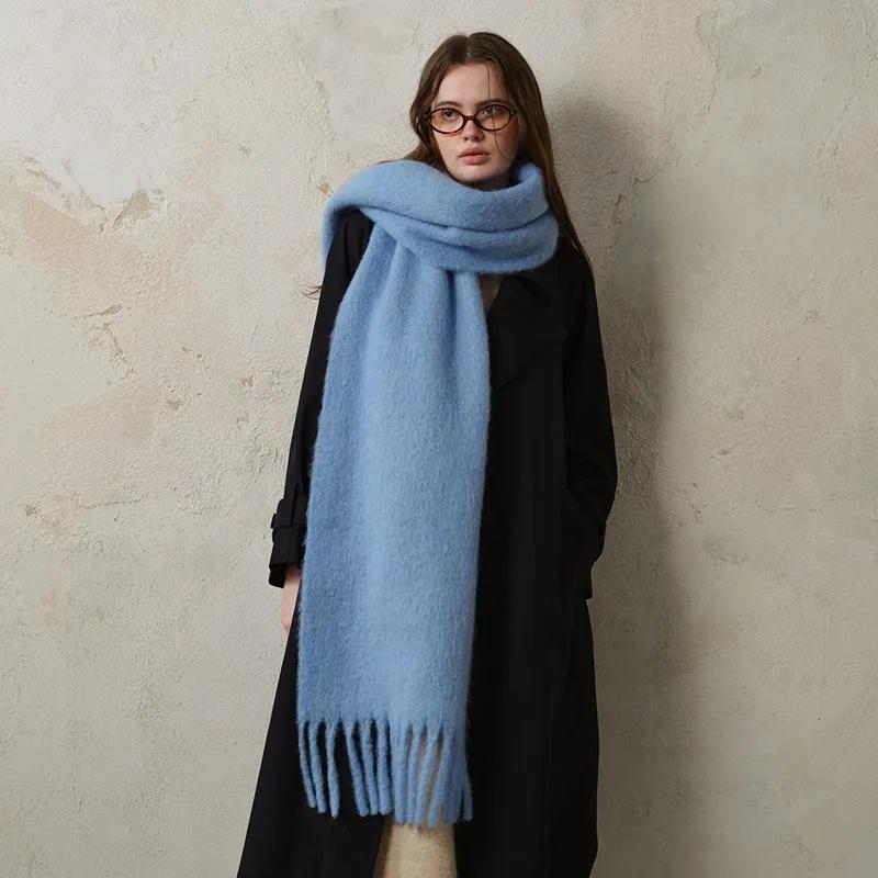 Cashmere Winter Scarf Thickened Warm Shawl Classic Tassels Fluffy Shaws Women Luxury Autumn Winter Scarf Solid Color Soft Shaw