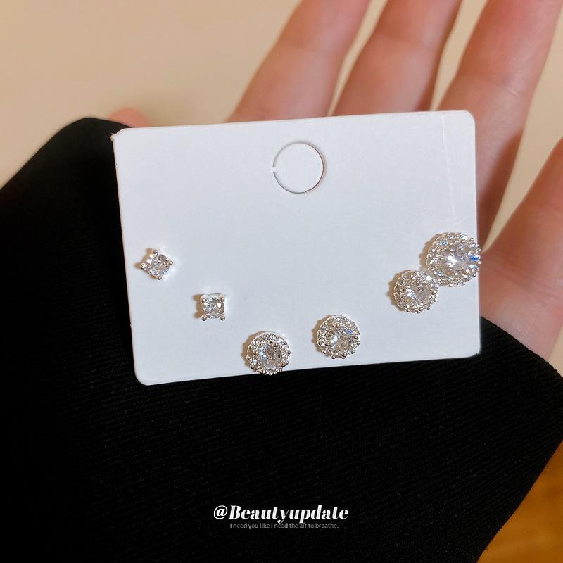 Silver needle simple zircon stud earrings women's super flash versatile earrings earrings