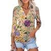 Women's Fashion Casual Print Button-down Shirt 3/4 Long Sleeve Tops