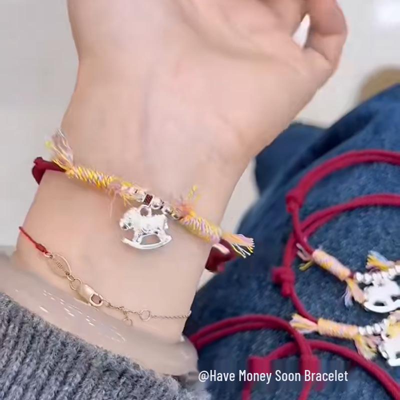Year of the Horse Red String Bracelet Women's Sterling Silver 999 Zodiac Gift