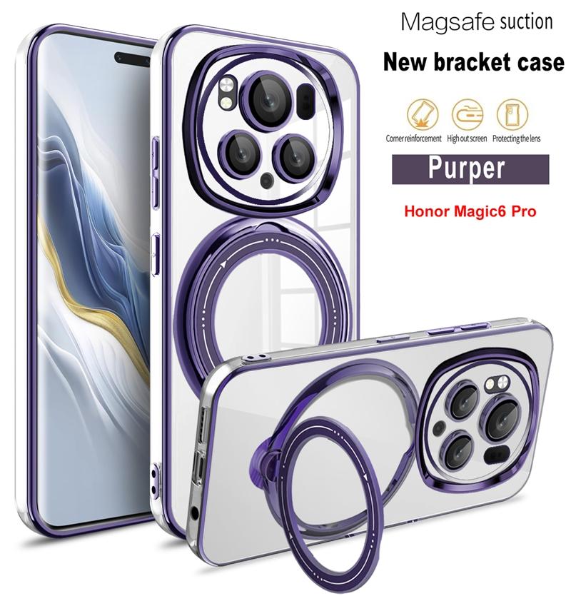 

Magsafe покрытие ТПУ магнитное кольцо чехол для беспроводной зарядки для Honor Magic6 Magic 6 Pro защита объектива прозрачная крышка For Magic 6 фиолетовый