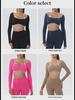 European-American Contrast Long-Sleeve Quick-Dry Yoga Top with Beautiful Back and Built-in Bra
