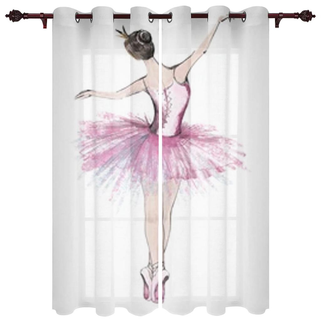 Cute Girl with Ballerina Window Curtain for Kids Room Home Blinds Curtains for LivingRoom Bedroom Drapes
