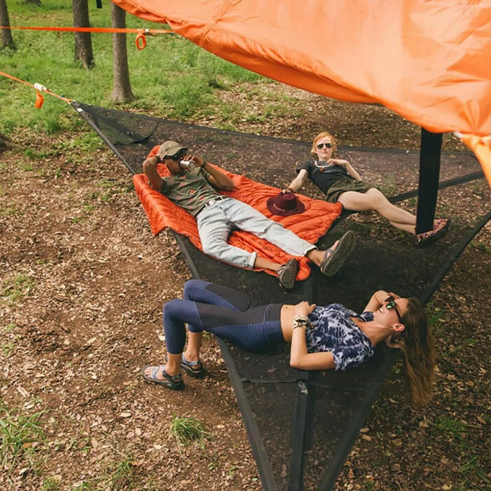 Multi-Person Triangle Hammock 3-Point Design Anti-Tipping Mesh Portable Outdoor Camping Hammock for Garden Travel Backyard