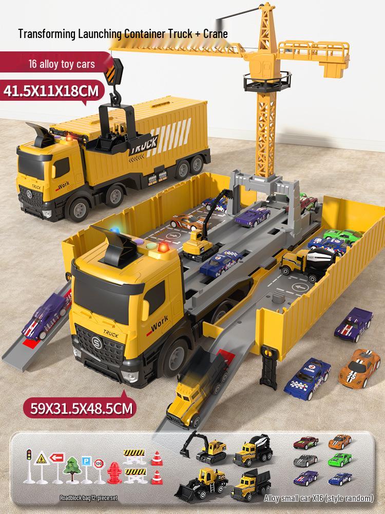 Children's Engineering Toy Set: Large Truck, Crane, Excavator, and Container Truck - Perfect Gift for Boys