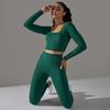 Seamless Knitted Long Sleeved Sports And Fitness Pants, Quick Drying Jacquard Breathable Hip Lifting Running Yoga Suit Set