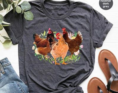Cute Chicken Shirt, Farmer Gifts, Country Shirts, Funny Animal T-Shirt, Floral Farm Clothing, Chickens Graphic Tees, Womens Clothing