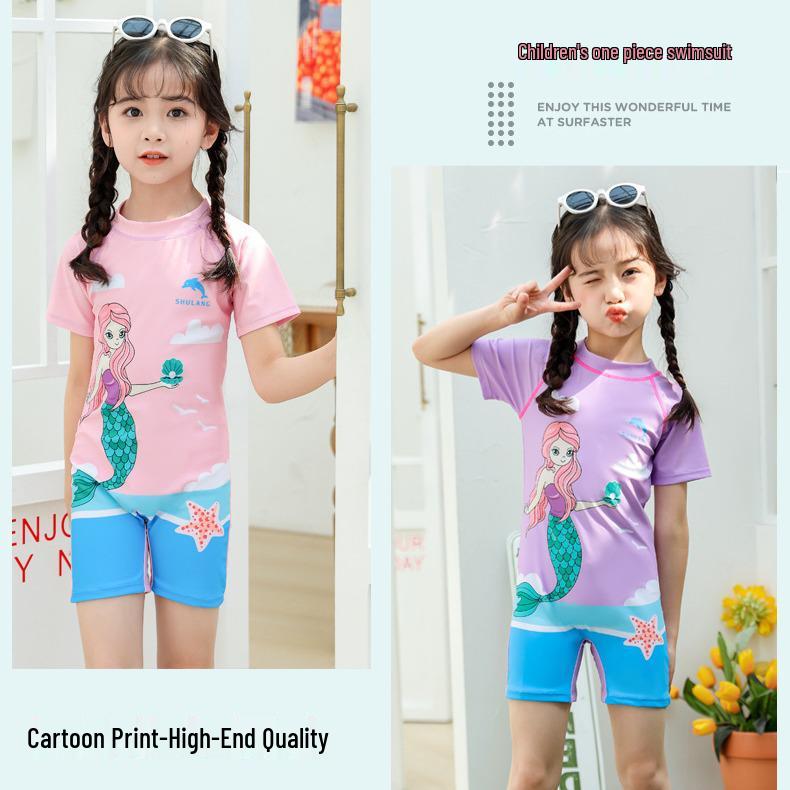 Cartoon Quick-Drying One-Piece Swimsuit for Toddlers and Girls, Korean Style Hot Spring Swimwear