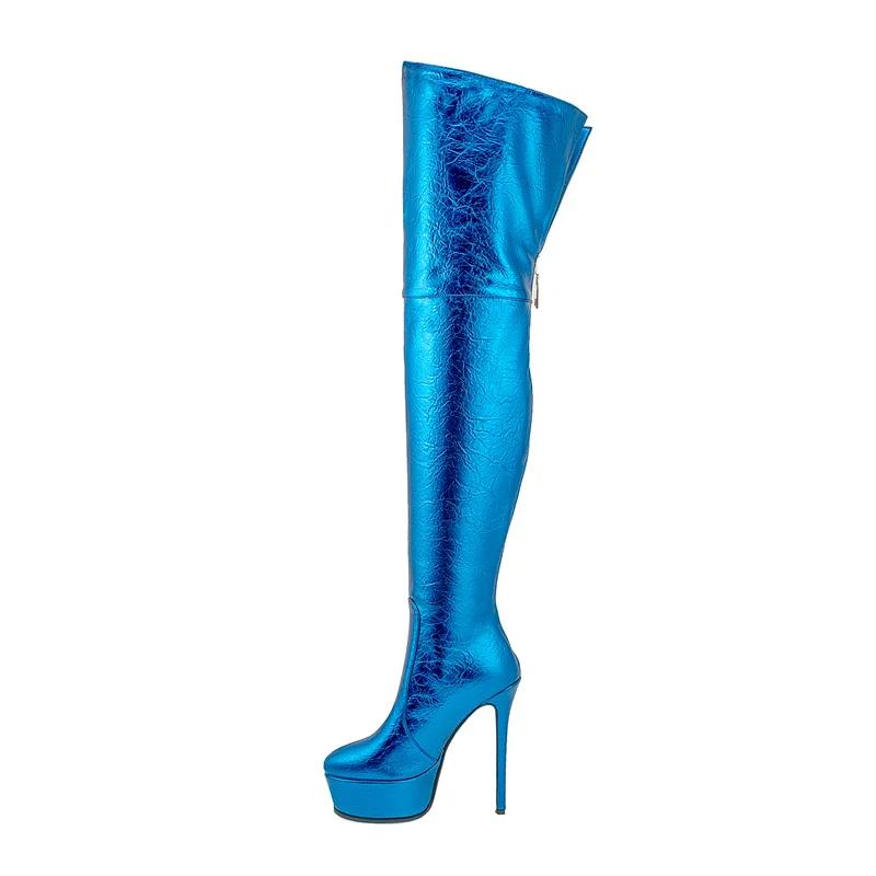 Fashion New Black Green Waterproof Platform 16cm High Heels Over The Knee Boots Women's Fashion Show Pole Dance Round Toe Boots 35-45