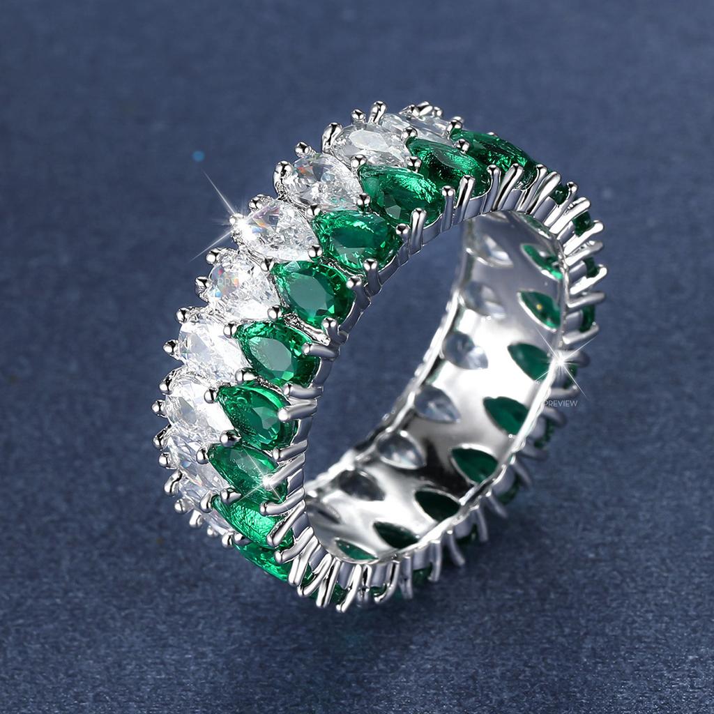 Thick White Diamond Double Row Water Droplet Ring with A Light Luxury Fashionable and Simple Temperament for Women