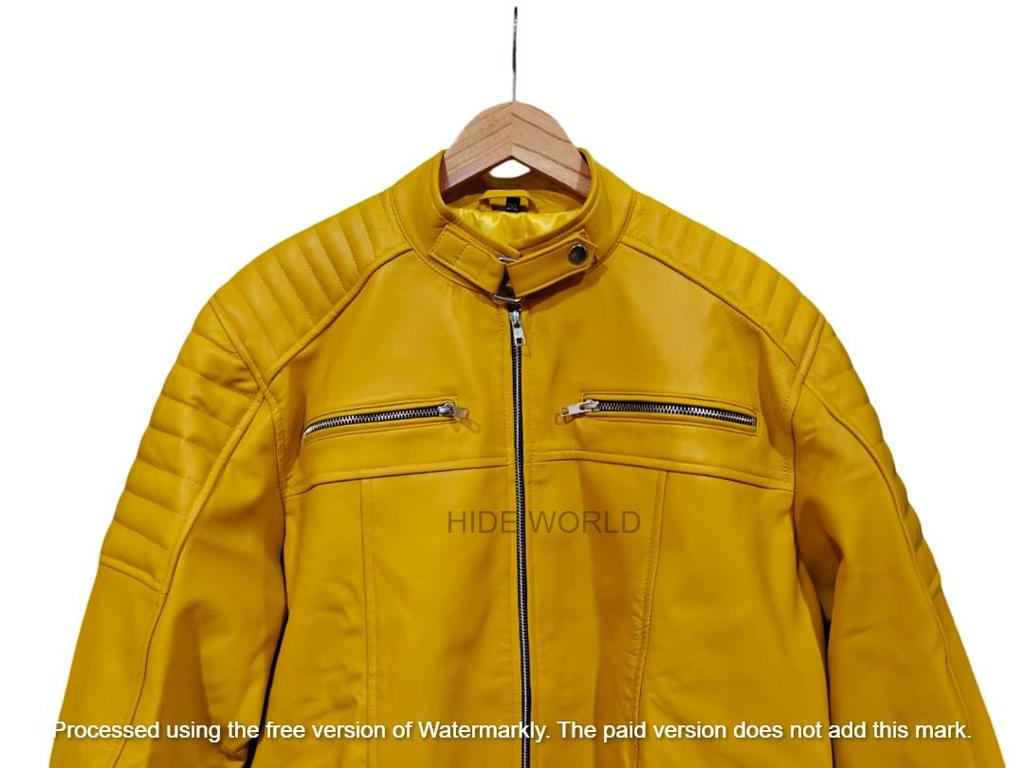 Stylish Genuine New Yellow Handmade Lambskin Leather Men Jacket Biker Motorcycle
