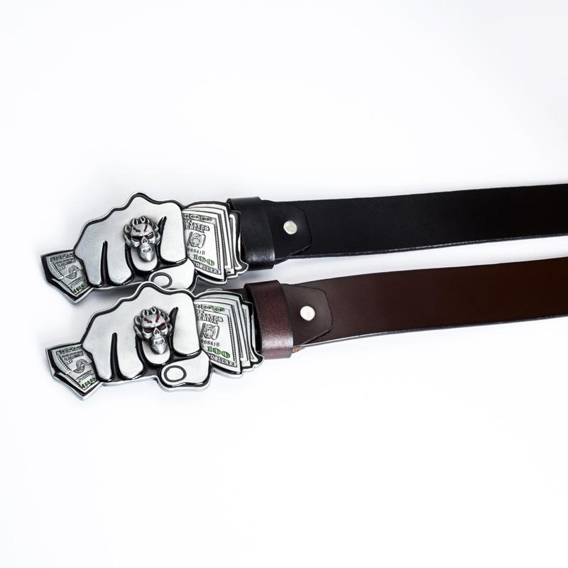Personalisierter Modegürtel aus Rindsleder, Totenkopf-Motiv, Herren