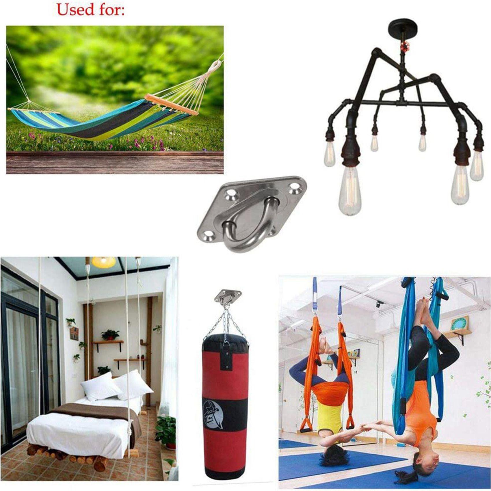 2X Heavy Duty Hammock Hanging Kit Eye Plates Ceiling Wall Mount Anchor Hooks Hanger For Hammock Swing Chair argento