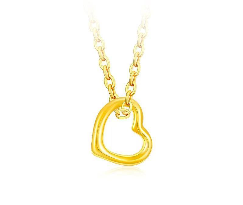 Вьетнамское позолоченное 999 пробы Сердце Ожерелье - Женский Чокер с Полым Кулоном в Форме Сердца