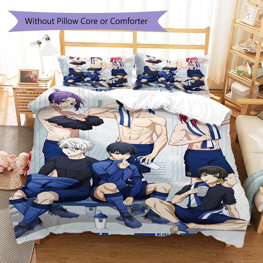 Ložní prádlo s motivem BLUE LOCK, Sada přikrývky, Povlak na přikrývku, Povlak na polštář, Domácí dárek k narozeninám (1 * povlak na peřinu + 2 * povlak na polštář, bez jádra)