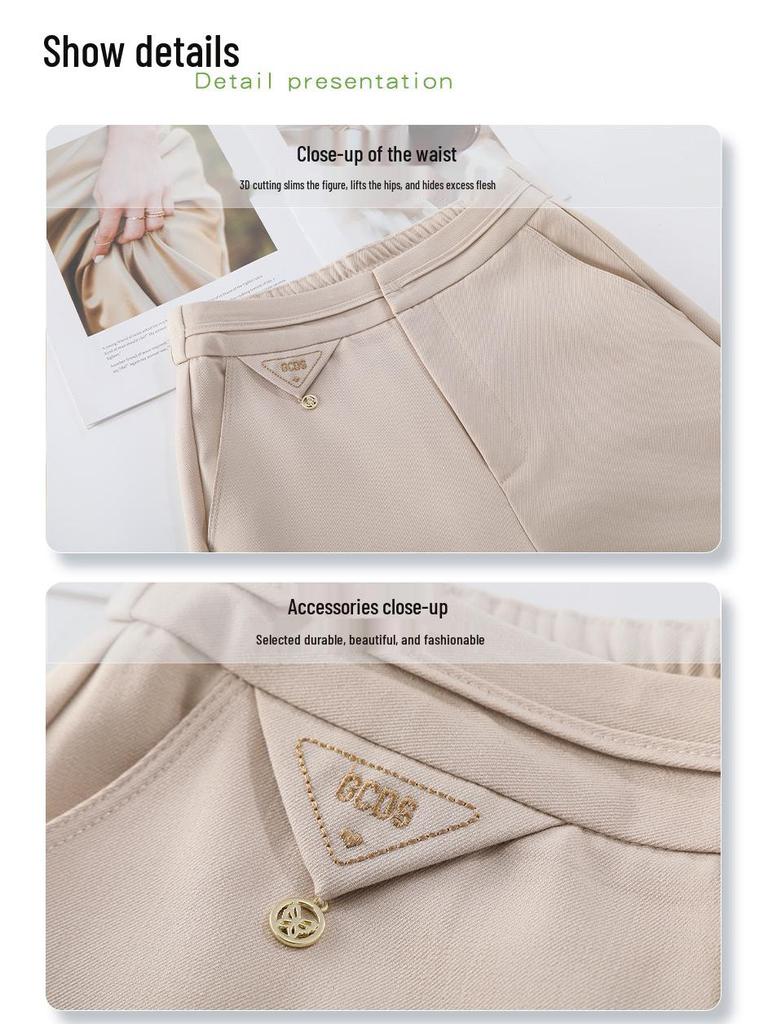 2025 Spring Women's High-End Wide-Leg Black Drape Pants - Casual High-Waisted Straight-Leg for Spring & Autumn