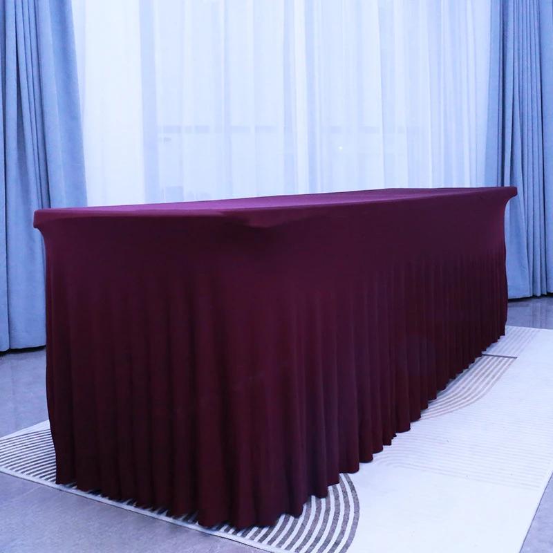 4/6/8 FT Stretch Table Cloth Polyester Rectangle Washable Table Cloth Solid Color for Birthday Wedding Events Party Decoration