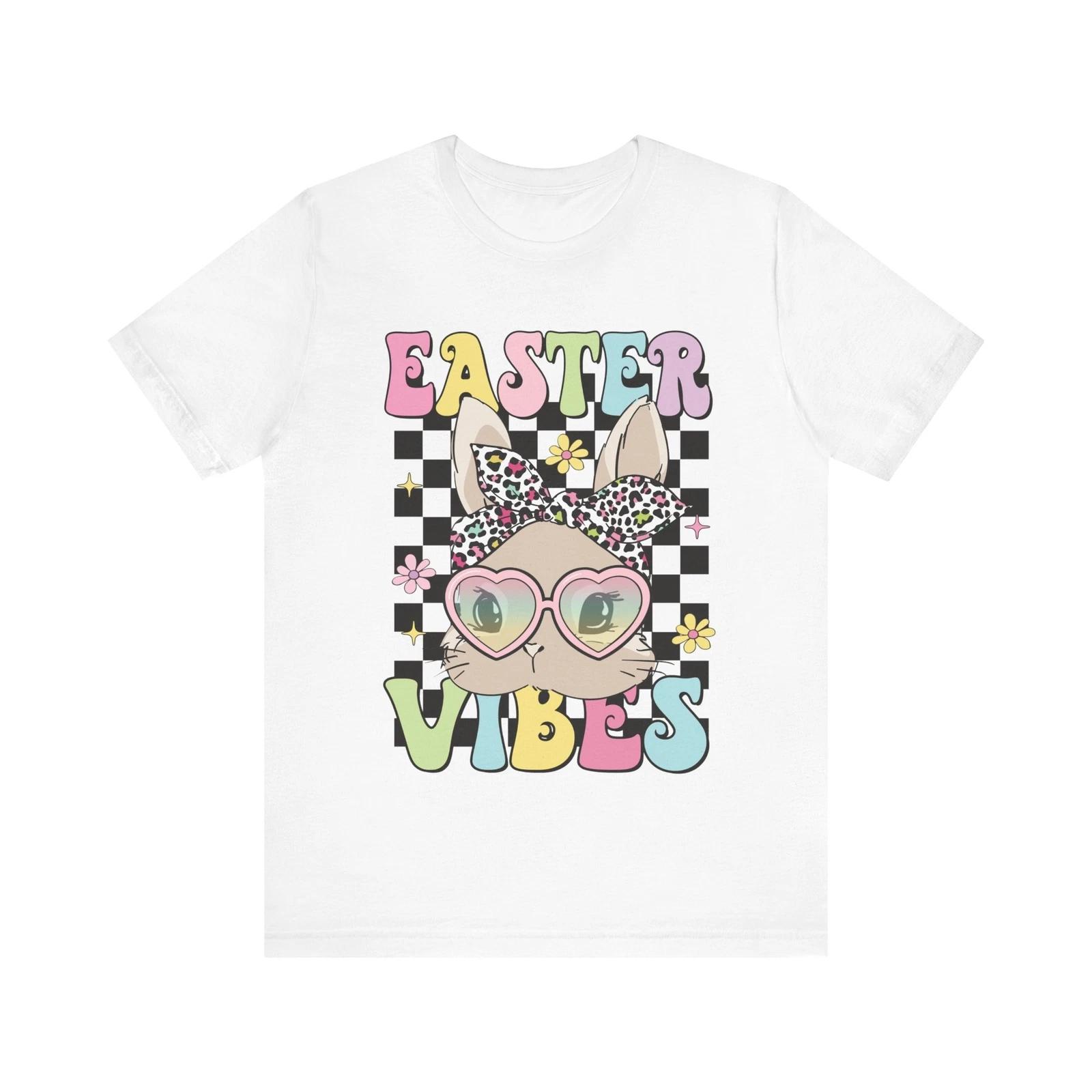 Funny Groovy Easter Bunny Sunglasses & Leopard Bow Retro Pastel Design T-Shirt 2XL