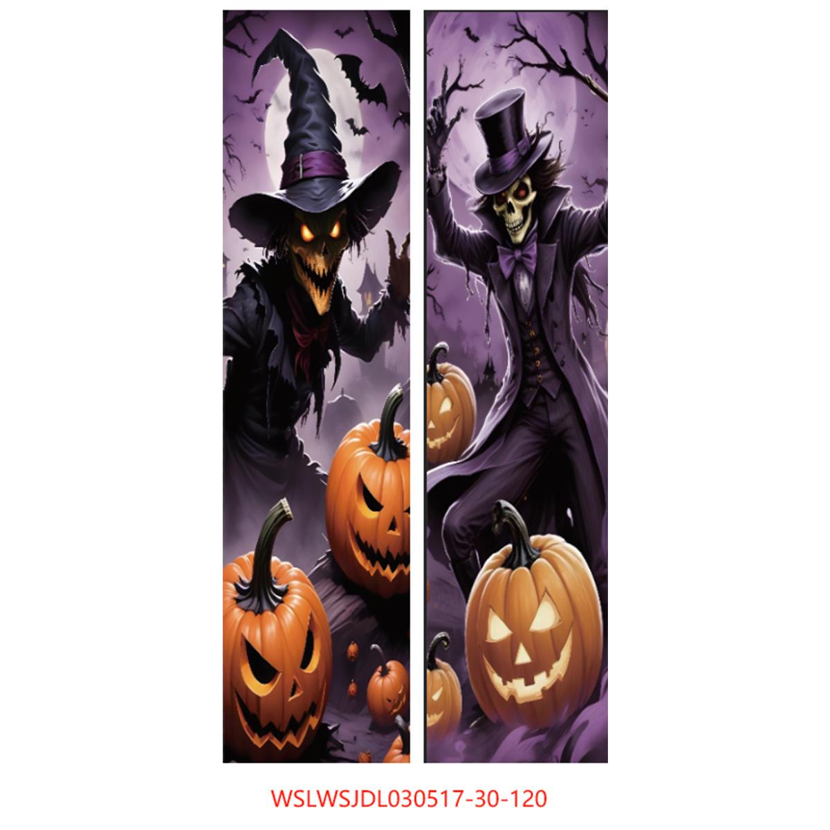 

Halloween Horror Atmosphere Couplet Ghost Festival Creative Skull Ghost Pumpkin Flag Halloween Couplet Series 031