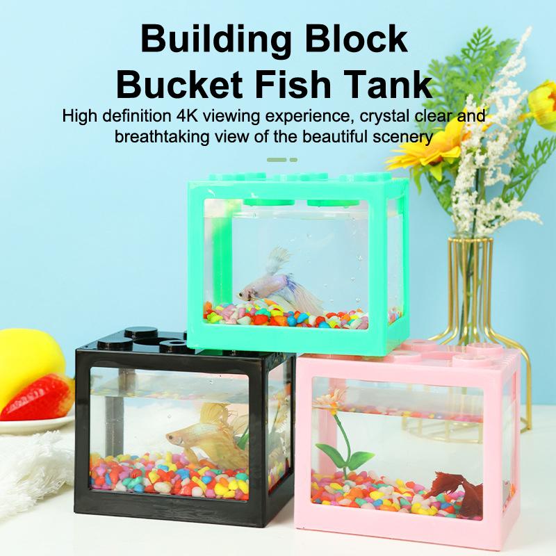 1PC Home Block Fish Tank Fighting Fish Tank Small Desktop Mini Fish Tank Stackable Creative Design Aquarium
