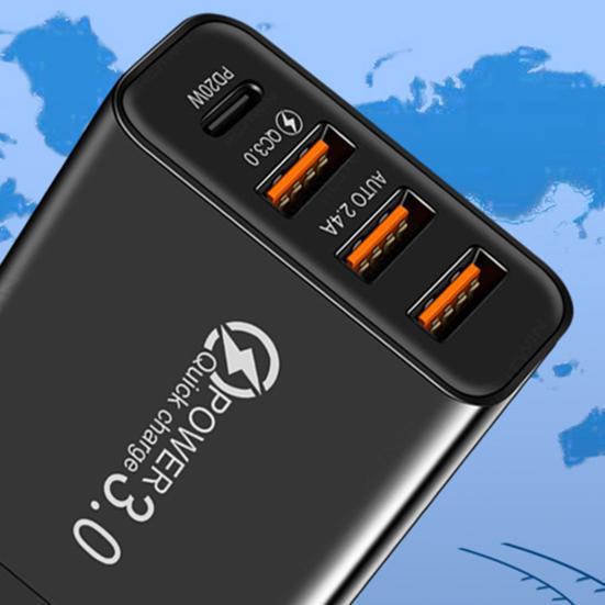 Adattatore di Alimentazione 30W Multi Porte Ignifugo Ricarica Stabile Spina USA/UE 3 USB PD Tipo-C Caricabatterie da Viaggio per Telefono Cellulare Accessori per Cellulare