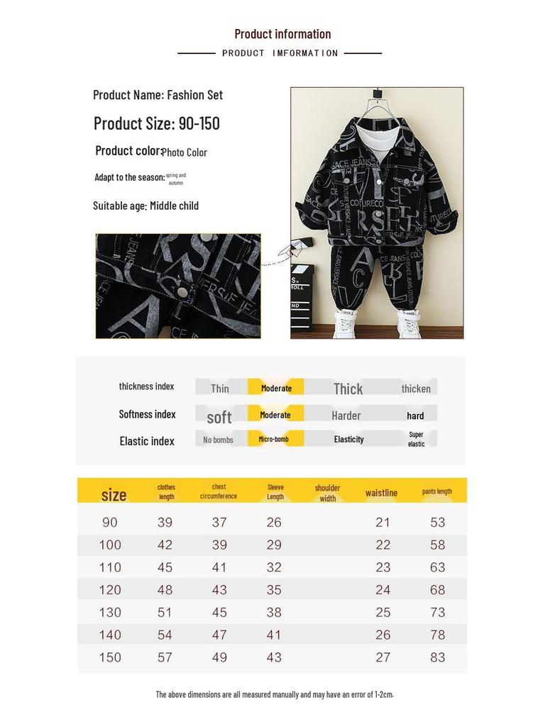 Boys' Handsome Trendy Cotton Workwear Set - Autumn Two-Piece for Small and Medium Kids