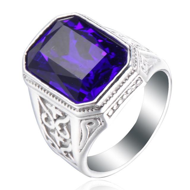 Luxury Square Big Stone Engagement Ring Men Stainless Steel Punk Skeleton Gothic Black Wedding Rings