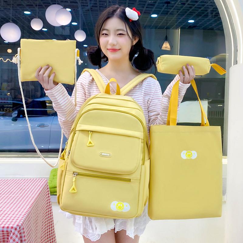 Four-Piece Backpack Set Junior High School Student Schoolbag Women Campus Backpack Large Capacity Backpack