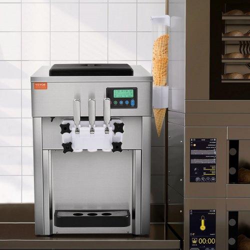VEVOR Commercial Ice Cream Machine, 21 QT/H Yield, 1800W 3-Flavor Countertop Soft Serve Ice Cream Maker, 2 X 4L Hopper 2 X 1.8L Cylinder