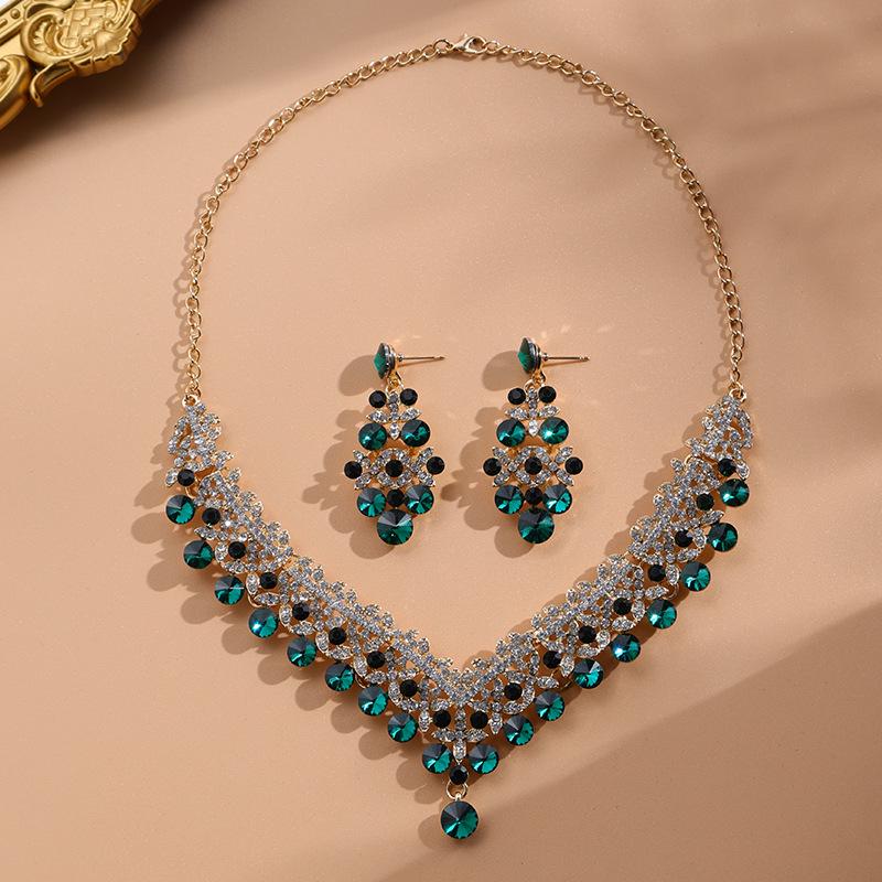 Set di Collana e Orecchini da Sposa con Strass di Lusso - Design Europeo e Americano