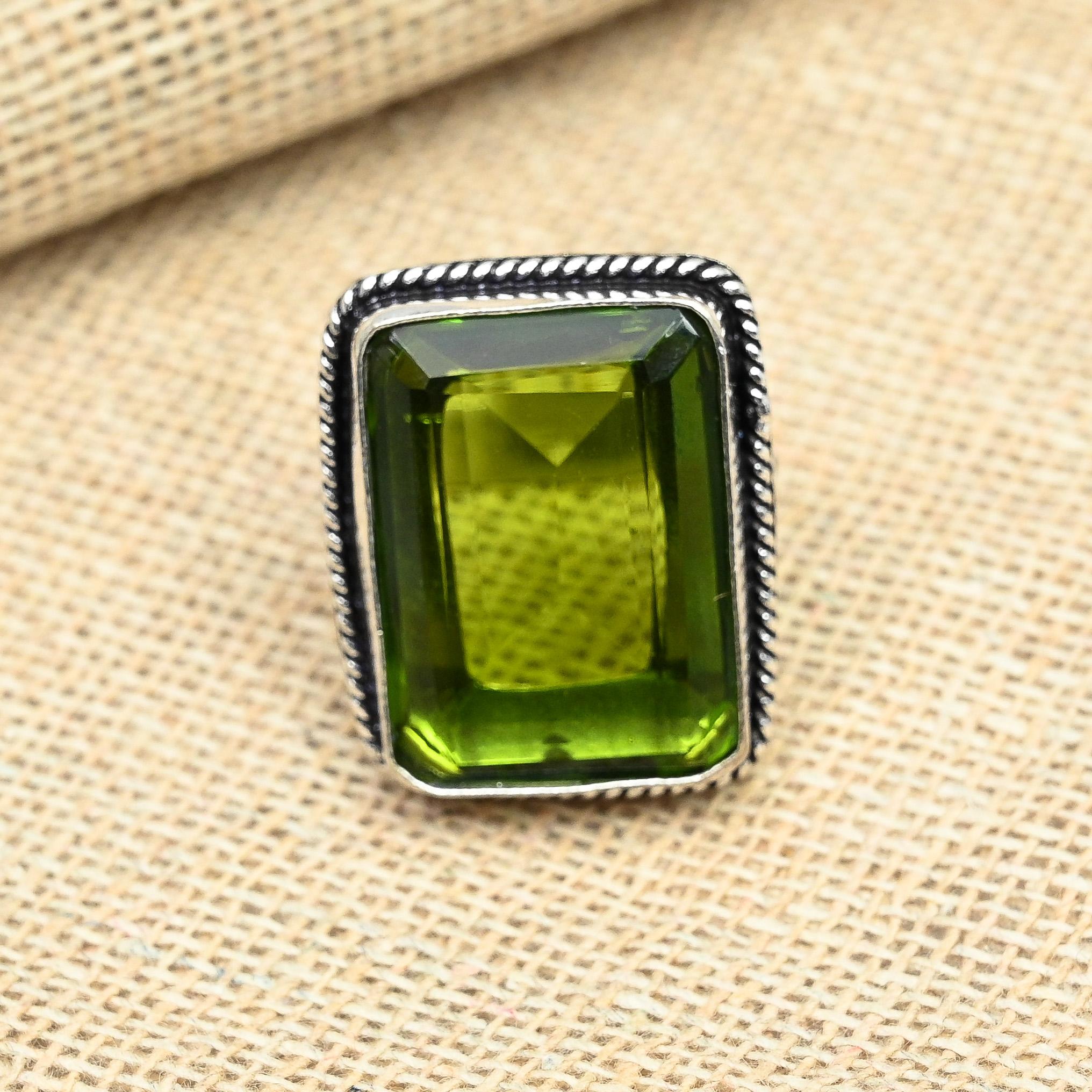 

Уникальный перидот драгоценный камень ручной работы твердое серебро 925 пробы подарок на день рождения кольцо ювелирные изделия 11 зелёный