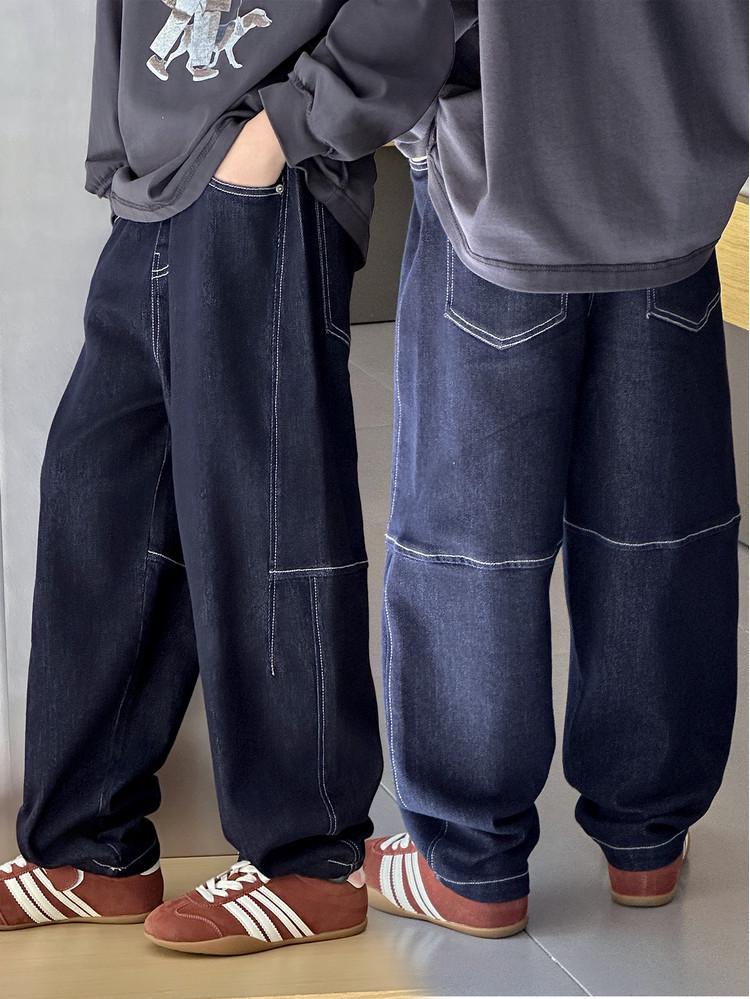 2025 Chłopięce Jesienne Jeansy w Koreańskim Stylu o Luźnym Kroju z Prostą Nogawką