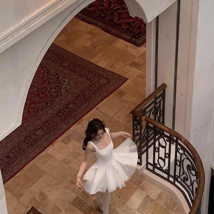 One Moment Waltz White Spaghetti Strap Dress - Women's Mesh Puffy Fairy Long Dress