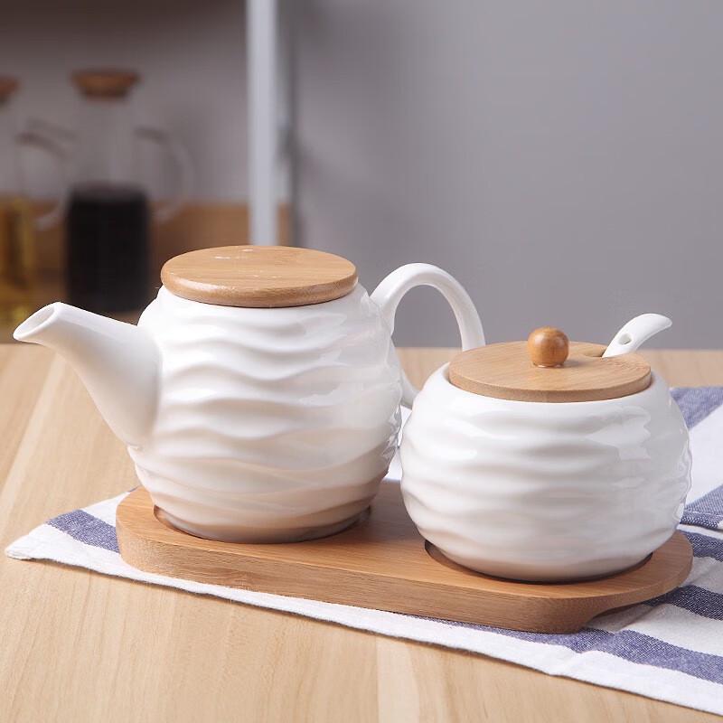 Qianxing Ceramic Wave Pattern Seasoning Dispenser Set