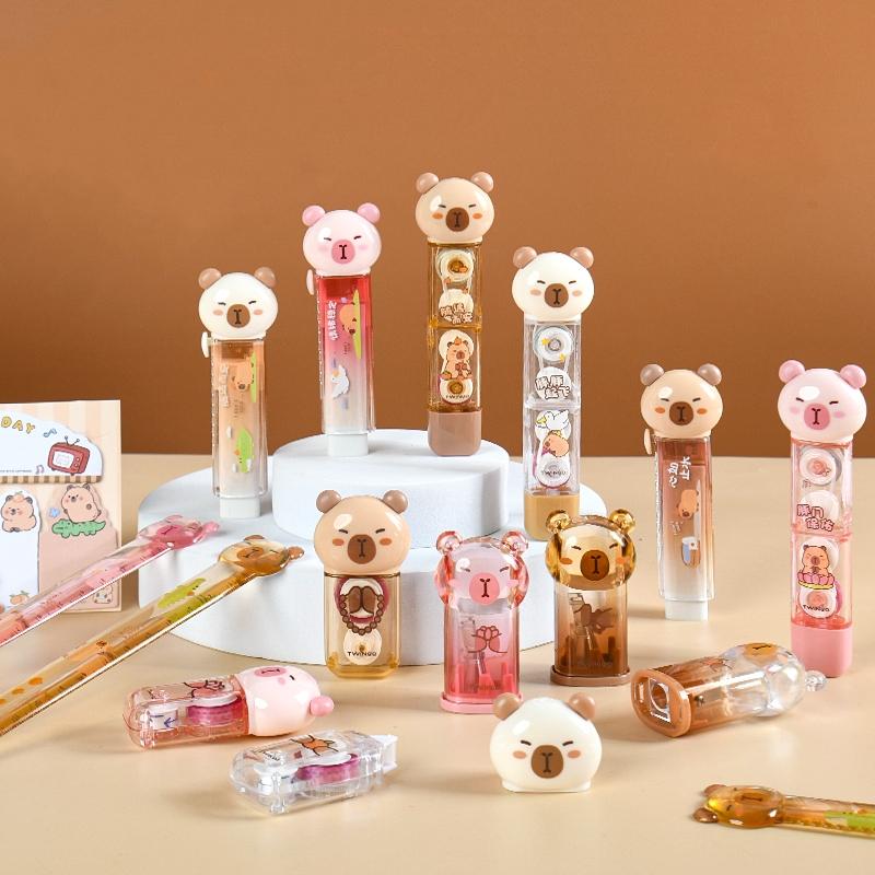7pcs Capybara Stationery Set, Ruler & Correction Tape & Glue Tape & Eraser & Sticky Notes Value Pack, Student Reward Gift