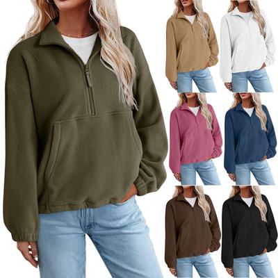 Women's Fleece Sporty Half-zipper Pullover, Fashionable Loose Long-sleeved Street- Sweatshirt Top