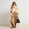2026 Womens Gradient Color Block Faux Fur Jacket Short Turn Down Collar Thick Warm Winter Coat