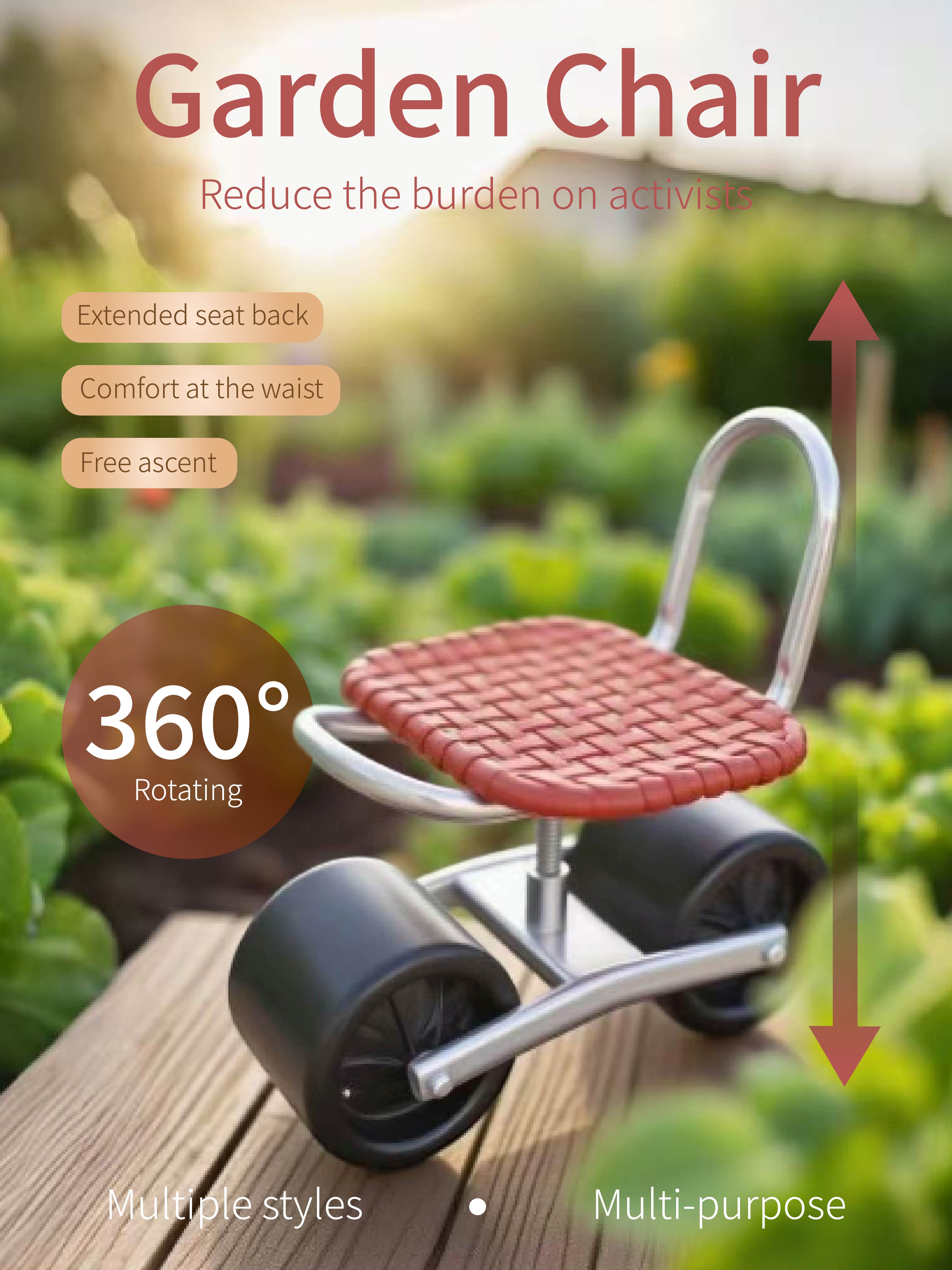 

Садове крісло з обертанням на 360° на колесах - Зручне подовжене сидіння для колін для садівництва та активного відпочинку червоний