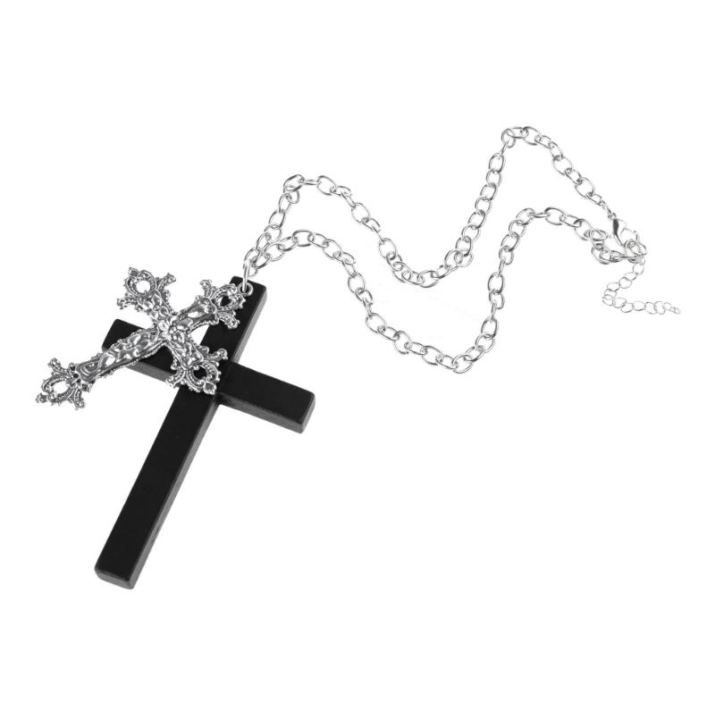 Модне дерев'яне хрестоподібне підвісне намисто Панк Готичний Комір Чокер Довгий ланцюжок на шию Прикраси Y2K для жінок Чоловіків