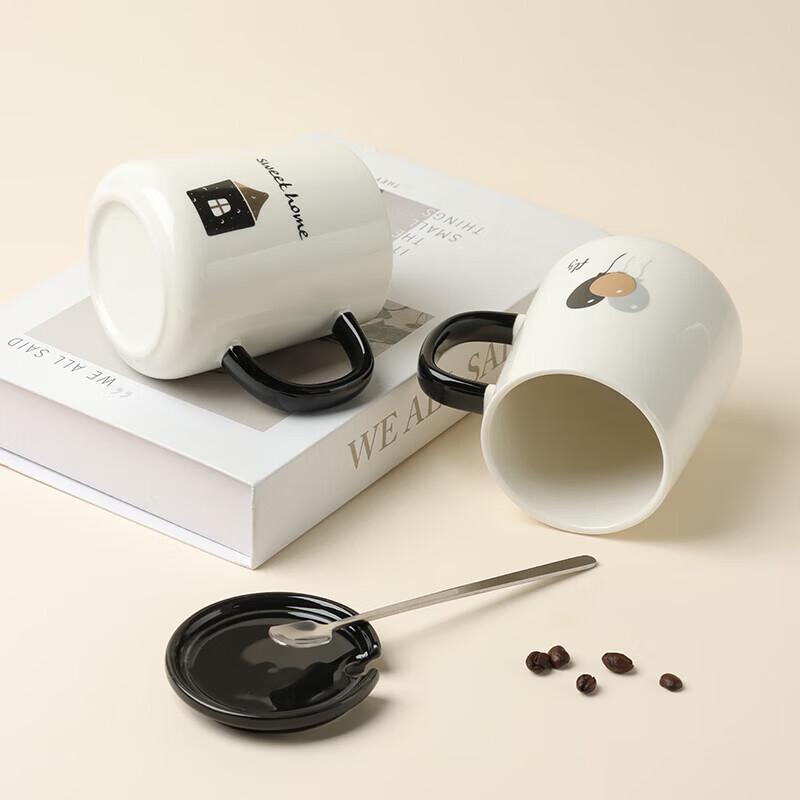 BJ 420ML Ceramic Coffee Mug with Lid and Spoon
