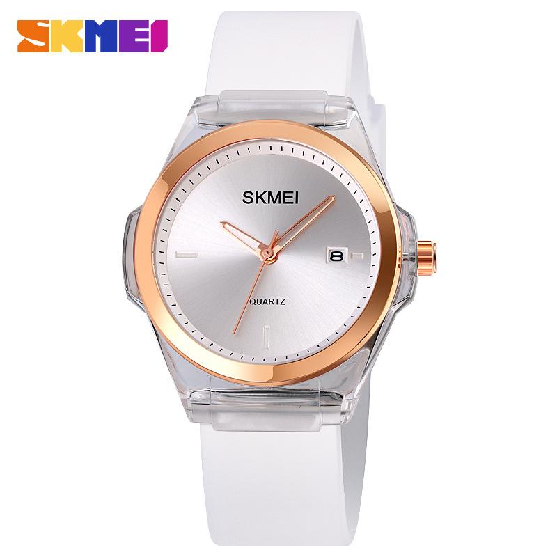 Fashion Casual Silicone Student Watch Simple Transparent Case with Ladies Quartz Watch