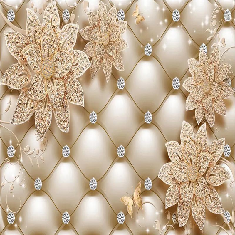 European Style 3d Wallpaper Flower Diamond Jewelry Mural Living Room Sofa Tv Background Wallpaper Home Decor